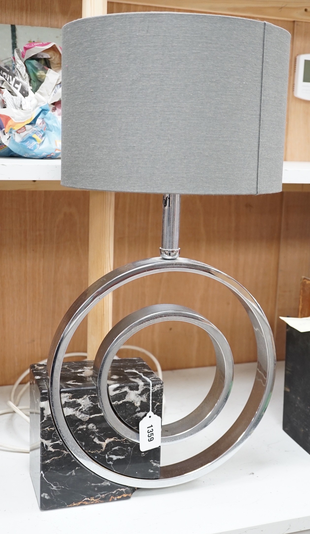 A vintage Italian Bianci Firenze chrome and marble desk lamp, 66cms high Height to bulb holder 50 cm.